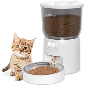 Balimo Distributore Automatico Cibo Gatti 3L, Dispenser Crocchette Gatto con Timer Programmabile, Mangiatoia Automatica Gatti con Ciotola in Acciaio Inox 304, 6 Pasti al Giorno, Bianco