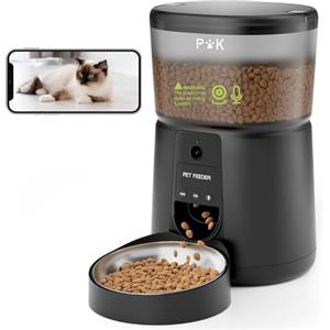 PUPPY KITTY Distributore Automatico Cibo Gatti con Telecamera 1080P, 2.4G WiFi Dispenser Cibo Gatti con APP Video Audio Visione Notturna Ciotola in Acciaio Inossidabile