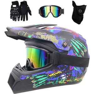 FASXZVM All'aperto Sport Casco da Motocross, con Occhiali Guanti Maschera, Gioventù Bambini Integrale MTB Enduro Moto Caschi, Discesa BMX ATV Quad Bici da Sporcizia Casco(Matte Black,XL/58-59CM)
