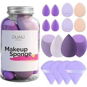 DUAIU 16 Pezzi Spugnette Trucco Make Up, Beauty Blender in Lattice Free, Set di Spugnette per Fondotinta, Cipria, Crema Solare, con Contenitore Portatile, Bagnato/Asciutto, Lavabili e Riutilizzabili