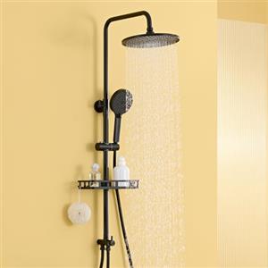 Auralum Colonna Doccia con Mensola Doccia XXL, Colonna Doccia Senza Miscelatore Acciaio Inox Altezza Regolabile 72-110cm, Saliscendi Doccia con Soffione Doccia Rotonda 25cm, Doccia Completa Nero