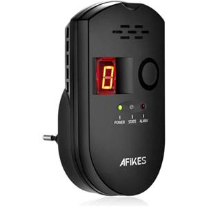 AFiKES - Rilevatori di gas, Allarme GPL/gas naturale/gas di città, con allarme acustico e display digitale a LED, monitor di metano e propano butano (Nero)