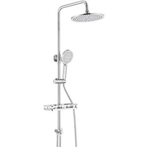 Auralum Colonna Doccia con Mensola Doccia e Soffione Doccia Rotonda 25cm, Colonna Doccia Senza Miscelatore Fori Muro Regolabili, Asta Doccia con Soffione e Doccetta Altezza Regolabile 72-110cm, Cromo
