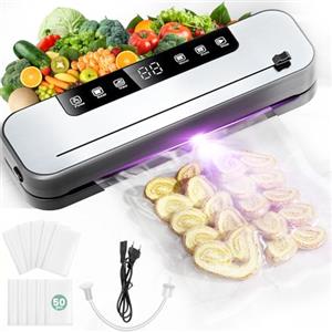 L.StarryIsland 6 in 1 Macchina Sottovuoto Alimenti, 75 KPA Macchina Per Sottovuoto Professionale con Taglierina Incorporata e Modalità Vuoto Esterno, Display Digitale a LED Visibile, 50 Sacchetti Sottovuoto Alimenti