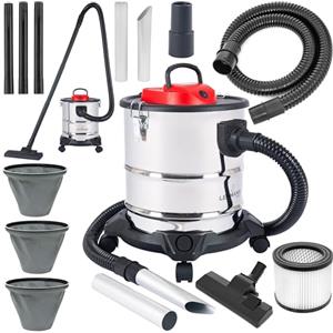 LEHMANN Haddo Aspirapolvere industriale 2000W | per camino con doppio sistema di filtri | per camino mangiacenere | a secco umido con serbatoio in acciaio inox da 20 litri, argento