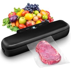 MeteMake Sottovuoto automatico per alimenti, sigillatura sottovuoto one-touch per la conservazione di alimenti secchi e umidi, macchina sottovuoto compatta (Nero puro)