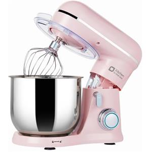 Kitchen in the box Impastatrice Planetaria, 3,5L Piccolo Planetaria Professionale, 10 Velocità Impastatrice Pizza con Uncino Impastatore, Mescolatore, Frusta Sbattitric(Rosa)