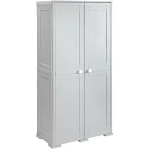 MA MAISON Armadio Alto in Plastica 79x43x164 cm. con 2 Ante e Vano Portascopa - Mobile Contenitore Multiuso Salvaspazio per Organizzazione Casa, Lavanderia e Ripostiglio (Grigio)