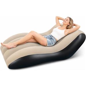 Qnbonrich Divano gonfiabile con poggiapiedi, poltrona gonfiabile, superficie floccata per soggiorno, divano letto matrimoniale, comodo divano ad aria per esterni, gonfiabile per campeggio all'aperto