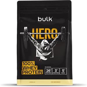 Bulk Hero Whey Protein Powder | Vanilla | 65 Servings | 26g Protein + 3g Creatine | 5g BCAAs | Low Sugar | Fast Absorption | Isolate, Hydrolysed & Concentrate Blend