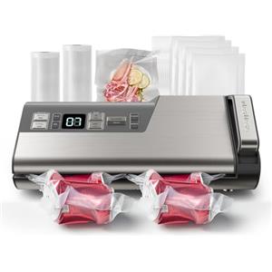 Mesliese Macchina per sottovuoto 95 kPa, 140 W, macchina sottovuoto a doppio sigillo, potente, funzionamento con una sola mano, contenitore per alimenti con dispositivo di taglio integrato e