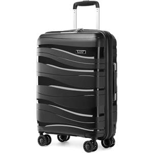 KONO Valigia Media Rigida da 65cm Trolley Medio Leggero Polipropilene Valigie con TSA Lucchetto e 4 Ruote (Nero)