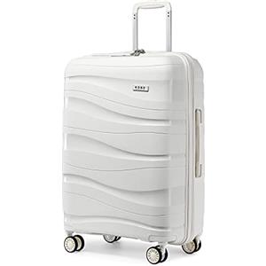 KONO Valigia Media Rigida da 65cm Trolley Medio Leggero Polipropilene Valigie con TSA Lucchetto e 4 Ruote (Bianco)