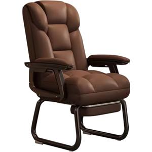 HAQMG Sedie Ufficio Ergonomiche Poltrona Ufficio Senza Ruote, Computer Poltrona Gaming da Camera da Letto Sedia, Poltrona Relax Sedia da Ufficio Divano Libero Sedia da Studio(Brown w/footrest)