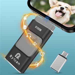 Ryican Chiavetta USB per Phone Ryican 512GB USB 3.0 Pendrive Dati Protetti da Password Photostick 4 in 1 Pennetta Memoria USB con Type C-Phone/OTG Android/PC/Laptop Backup Rapido con un Solo Clic(Nero)