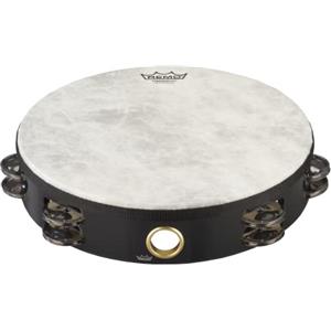 Remo World Percussion Tamburello 10 Doppio Fila - Telaio Acousticon, Pelle Fiberskyn 3, Finitura Quadura Nera, Accordato Fisso, 8 Coppie di Piattini - TA-5210-70