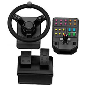 Logitech G Saitek Farm Sim Controller, Kit Simulazione Macchine Pesanti con Volante, ‎Console di Comando, Pedale Acceleratore/Freno, Raggio Sterzata 900°, 38 Pulsanti, ‎USB, PC/Mac - Nero