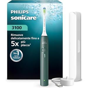 Philips Spazzolino elettrico Philips Sonicare Serie 3100 - Spazzolino sonico con sensore di pressione, 3 intensità, EasyStart, SmarTimer, autonomia 14 giorni, custodia, verde bosco, HX4033/26, [Nuovo]
