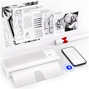 vretti P83 Stampante portatile A4 da viaggio, stampante termica A4 compatibile con Android e iOS, stampante portatile supporta carta termica A4 210 x 297 mm, per casa, ufficio, foto