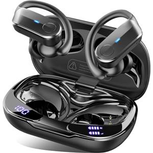 Ordtop Cuffie Bluetooth 5.4 Sport, Auricolari Bluetooth 70 Ore HiFi Stereo,Cuffie Wireless Impermeabili IPX8,4 ENC Cancellazione Rumore Mic,Con Display a LED, Headphones Per Corsa e Sport Estremi, USB-C