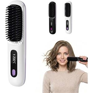 forbany Spazzola Sovalya per Capelli Corti, a Ricarica Wireless e Ioni Negativi, Anti-Aggrovigliamento, 4 Velocità Regolabili, Compatta e Portatile per Casa e Viaggio (Bianco)