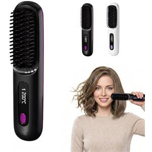 forbany Spazzola Sovalya per Capelli Corti, a Ricarica Wireless e Ioni Negativi, Anti-Aggrovigliamento, 4 Velocità Regolabili, Compatta e Portatile per Casa e Viaggio (NERO)