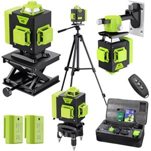 karzu Livella Laser Autolivellante 16 Linee, 4 X 360 °Livello Laser Autolivellante Verde, 2 x Batterie, Autolivellante, Supporto Rotante, Telecomando Cabina di Rilevamento (con Treppiede)
