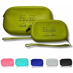 COVERI VIALE MORIN 2 Pezzi Pochette Mare Donna silicone + Portamonete in Silicone - Borsello Uomo a mano o porta trucchi organizer Impermeabile e Resistente - Colore Verde Oliva