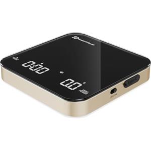 Maestri House Bilancia Caffè Mini Ricaricabile con Timer, Maestri House per Espresso, Precisione 2kg/0,1g, Digitale Portatile con Timer Automatico - Nero & Oro