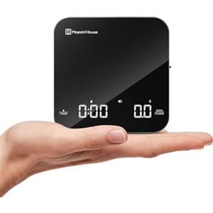 Maestri House Bilancia Caffè Mini Ricaricabile con Timer, Maestri House per Espresso, Precisione 2kg/0,1g, Digitale Portatile con Timer Automatico - Nero & Argento