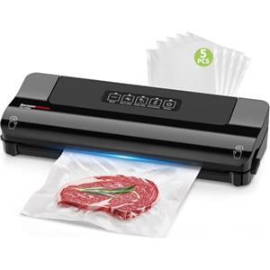 Bonsenkitchen Macchina per Sottovuoto Alimenti - Compatta, Funzionamento Continuo ad Alta Velocità, 4 Modalità, Include Sacchetti e Tubo Accessorio