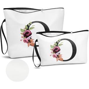 DBPBToU PU Pelle A-Z Beauty Case Donna da Viaggio, 2 Pezzi Set Trousse Trucchi Donna Di Alta Qualità Con Lettere Alfabeto (O)