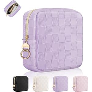 Playexen Pochette Trucchi Donna Beauty Case Piccola Trousse da Borsetta Ragazza in Pelle PU Portatrucchi da Viaggio per Cosmetica Organizer Piccolo Astuccio Trucco Portatile Amica Compleanno(scacchi-Viola)
