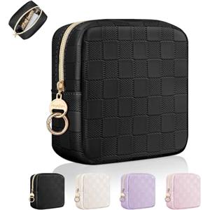 Playexen Pochette Trucchi Donna Beauty Case Piccola Trousse da Borsetta Ragazza in Pelle PU Portatrucchi da Viaggio per Cosmetica Organizer Piccolo Astuccio Trucco Portatile per Amica Compleanno(scacchi-Nero)