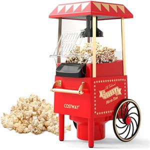 COSTWAY 1200W Macchina Pop Corn, Macchina Popcorn ad Aria Calda con Misurino Pronta in 2 Minuti, Senza Olio, Design Retro e Portatile per Serata Cinema Casa