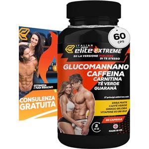 Italian Elite® Elite Extreme 60 Capsule. Integratore Alimentare con Caffeina, Tè Verde, Carnitina, Glucomannano, Aceto di Mele e Guaranà. Supporto a Stile di Vita Attivo. Uomo e Donna.