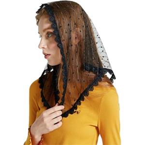 PRINCESS BRIDE Velo da sposa in pizzo mantiglia, sciarpa per la testa della chiesa cattolica messa, foulard musulmano, scialle per comunione, A16, Nero , Taglia unica