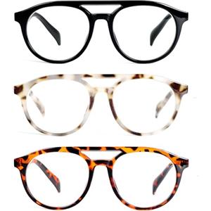 KoKoBin 3 confezioni di occhiali da lettura Oversized volo uomo e donna classici e retrò rotondi anti luce blu per computer Reader (3 Pack, 3, x)