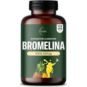 Krealis Bromelina Forte 5000 GDU/g + 2500 GDU/g - PURA EXTRA Forte ad Alta Attività Enzimatica da Ananas Comosus - Compresse ad Alta Concentrazione - Made in Italy