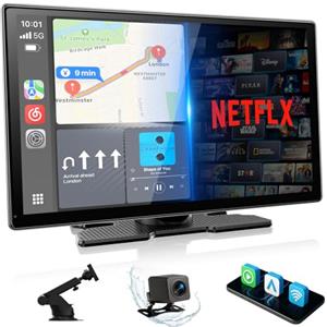 LAMTTO Carplay Wireless Schermo per Auto con Net-flix Youtube 9 Pollici AppIe CarPlay e Android Auto,Autoradio Senza Fili Stereo Car Play Display con Bluetooth/Navigazione/Assistente Vocale/OTA/FM/AUX
