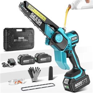 Seesii Mini Motosega da 8 Pollici, Motore Brushless Aggiornato 2026, Motosega Elettrica con 2 Batterie da 4000 mAh, Tensionamento della Catena Senza Attrezzi e Oliatore, Uso della Sega per Tagliare Alberi