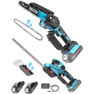 SEESII 3-in-1 Motosega a Batteria & Tagliasiepi & Forbici Tagliaerba Set, 600W Mini Motosega con 2*2000 mAh Batterie, Sistema Combinato Leggero per Potatura Alberi, Cura delle Siepi e Rifinitura Prato