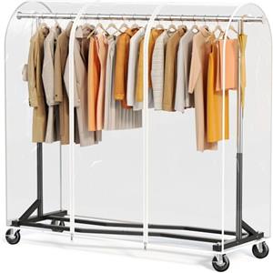 HOKEEPER Porta Abiti Resistente con Ruote e Copertura Antipolvere, Appendiabiti Mobile da 204kg con Ruote e Ripiano per Camera da Letto, Lavanderia