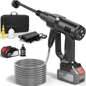 Purova Idropulitrice a Batteria, 21V Max 200 Bar Idropulitrice Portatile con Batteria da 3,0Ah, Press & Clean Pistola Lavaggio con Display LCD di Potenza e 3 Velocità (Nero con 1 Batteria)