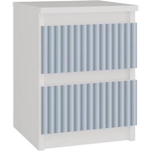 CDF Comodino M2 Malwa, Comodino | Colore: Bianco/Blu | Ideale per camera da letto, cameretta dei bambini, adolescenti | Montaggio facile | Due cassetti spaziosi | Cassetti senza maniglie