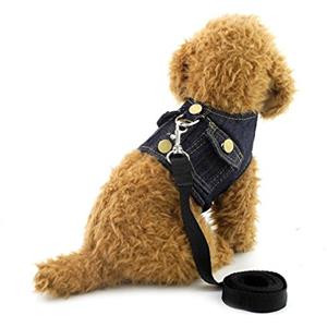 Ranphy, pettorina per cani di piccola taglia, in morbido denim, con guinzaglio da tasca, regolabile, per camminate, allenamento, corsa, escursionismo