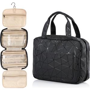Lsnisni Lsinsin Beauty Case da Viaggio, Borsa da Toilette per Donna Uomo, Pieghevoli Impermeabile Astuccio da Toilette, Accessori da Viaggio, Nero