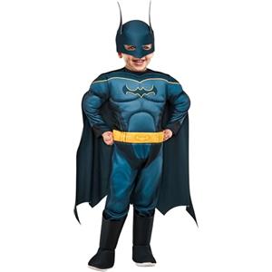 Rubie's Rubies Costume Batman DCP prescolare per bambini a 4-5 anni, tuta con petto muscoloso, cintura stampata e copristivali. Ufficiale Warner per Carnevale, Natale, Halloween, Feste e Compleanni