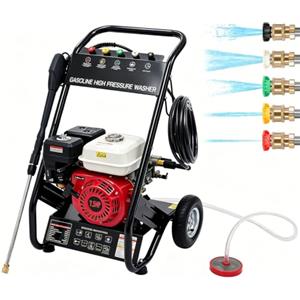 Etrhdfyts Idropulitrice a Scoppio 4 Tempi 7,5 CV Portatile 190 Bar Idropulitrice Professionale Portata 540 L/h con 5 ugelli Pompa Autoadescante con 10M Tubo Pistola Idropulitrice ad Alta Pressione
