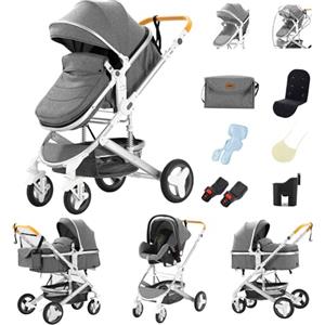 YAZOCO Passeggino Trio, con Ovetto I-SIZE Passeggino 3 in 1 Neonati con Due Modi Reversibili Spingere, Trio con Design Pieghevole in Un Clic (3 in 1 530 Grigio)
